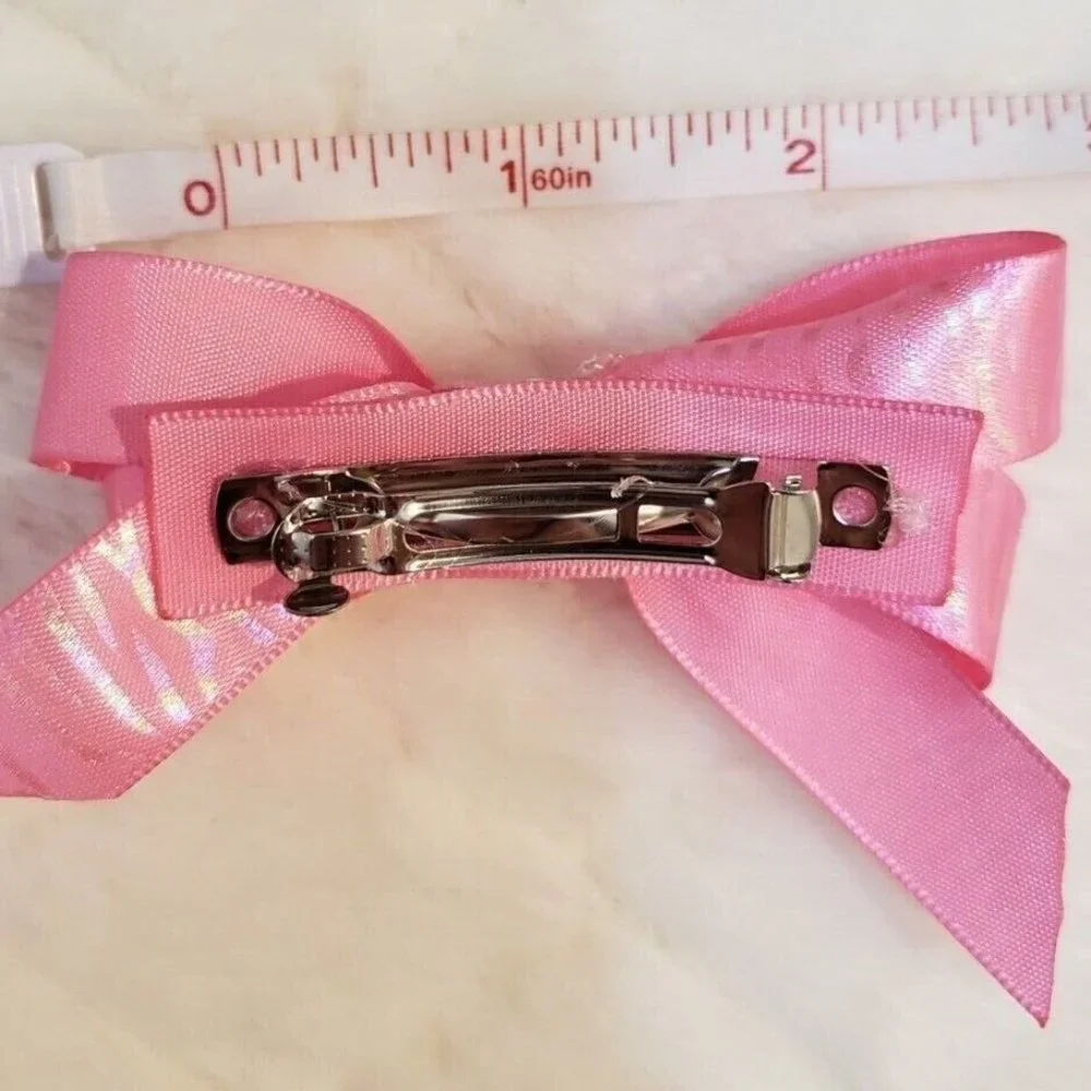 Pack of 3 Beautiful Handmade Girls Hair Bow Barrett Shimmer Pink Small/Medium